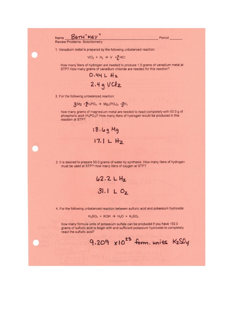 Stoichiometry Review WS 1 PDF