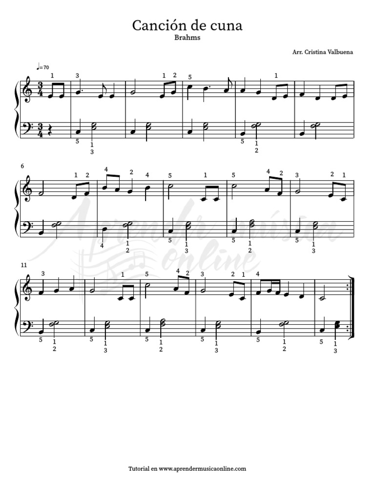 Partitura Cancion de Cuna Nana Facil Brahms | PDF