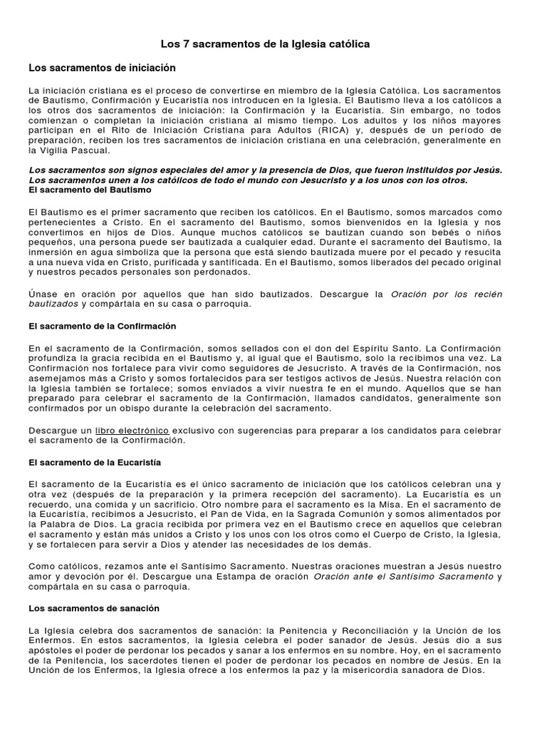 Los 7 Sacramentos de La Iglesia Católica | PDF | Sacramentos | Bautismo