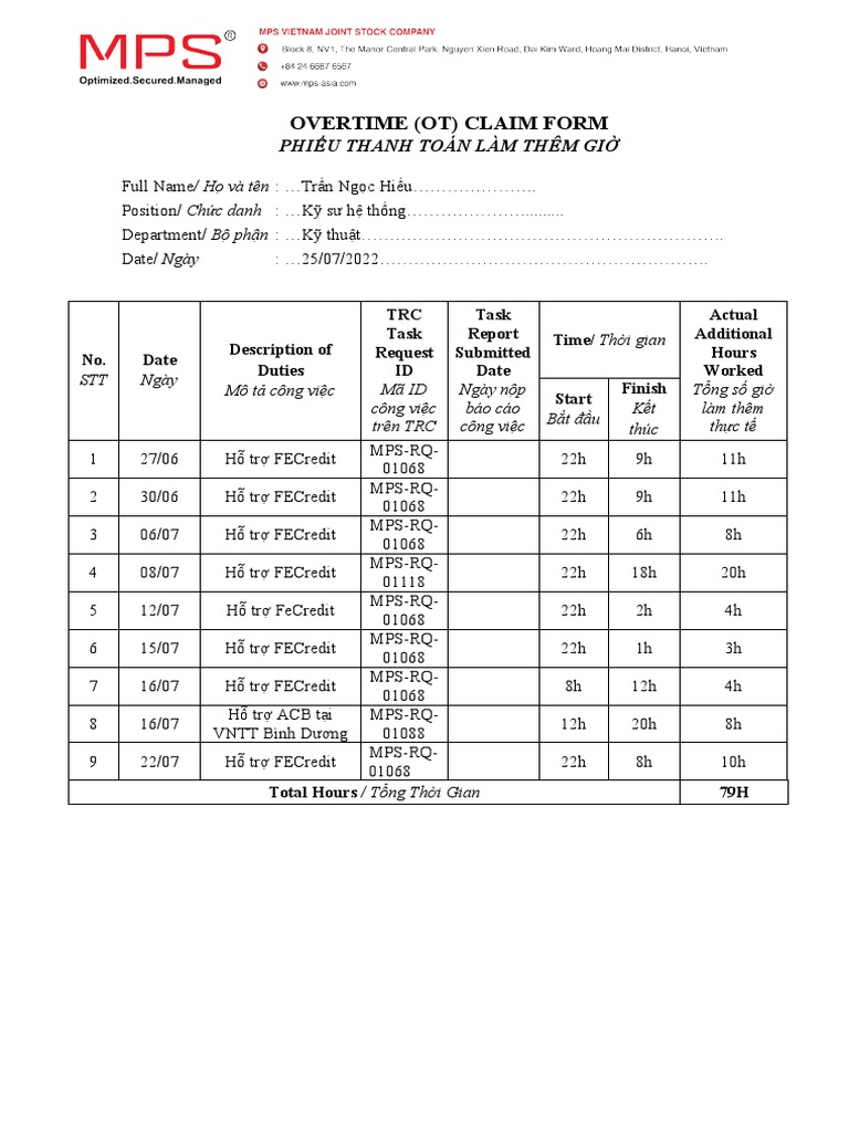 OT Claim Form | PDF
