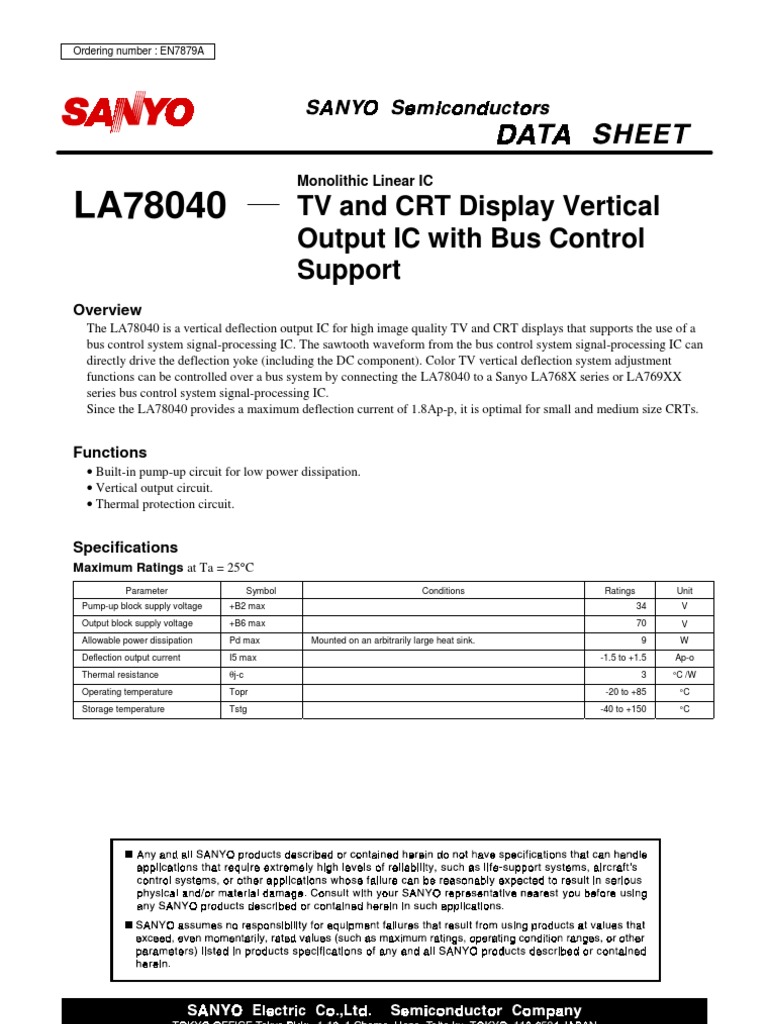 LA78040 Vertical Deflection IC Overview | PDF | Cathode Ray Tube ...