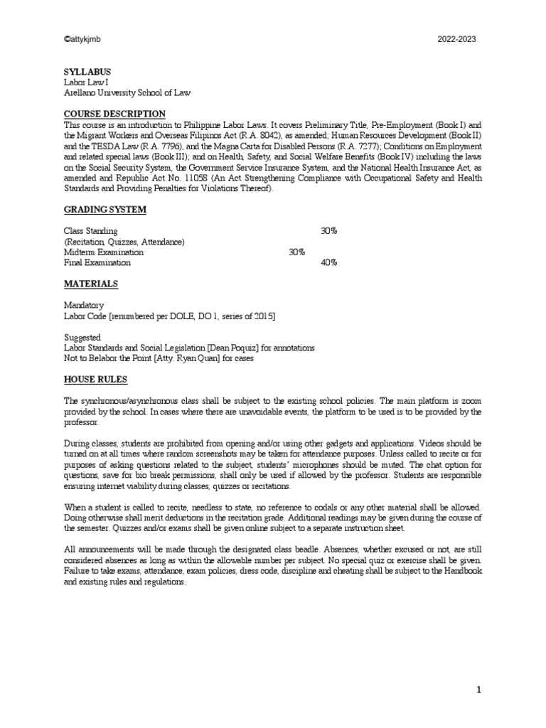 2022 2023 LL1 Attykjmb Syllabus | PDF