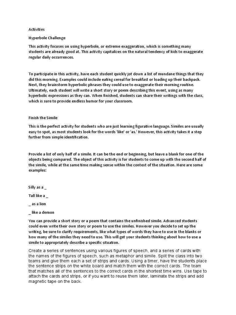 Engaging Activities for Figures of Speech | PDF | Linguistics | Human ...
