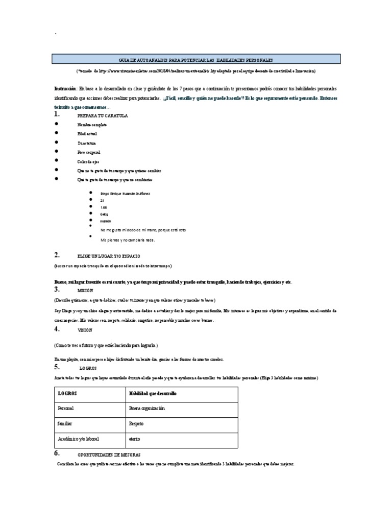 Guía de Autoanálisis de Habilidades Personales | PDF | Relaciones ...