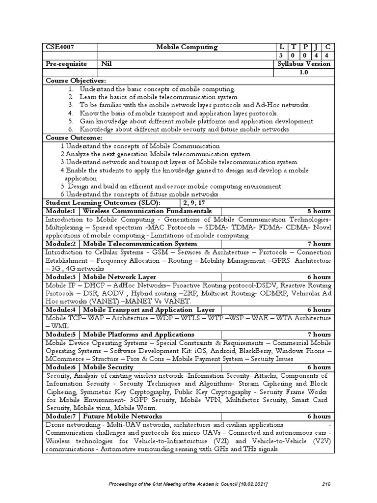 Mobile Computing Course Syllabus 1.0 | PDF | Computer Network ...