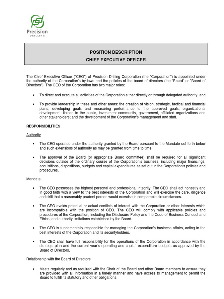Executive Officer Position: Rôle D’Un Ceo – TAVSK