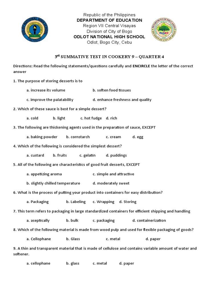 Q4 Cookery9 3 4 Pdf Desserts Foods