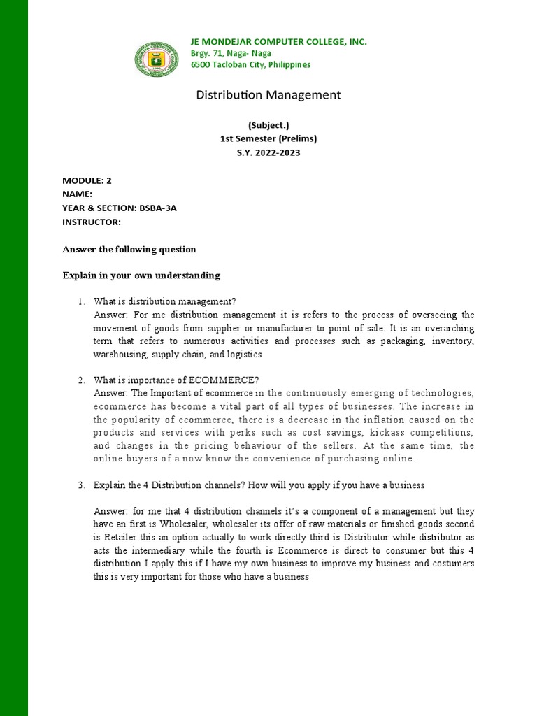 Distribution Management Module 2 PDF E Commerce Economies