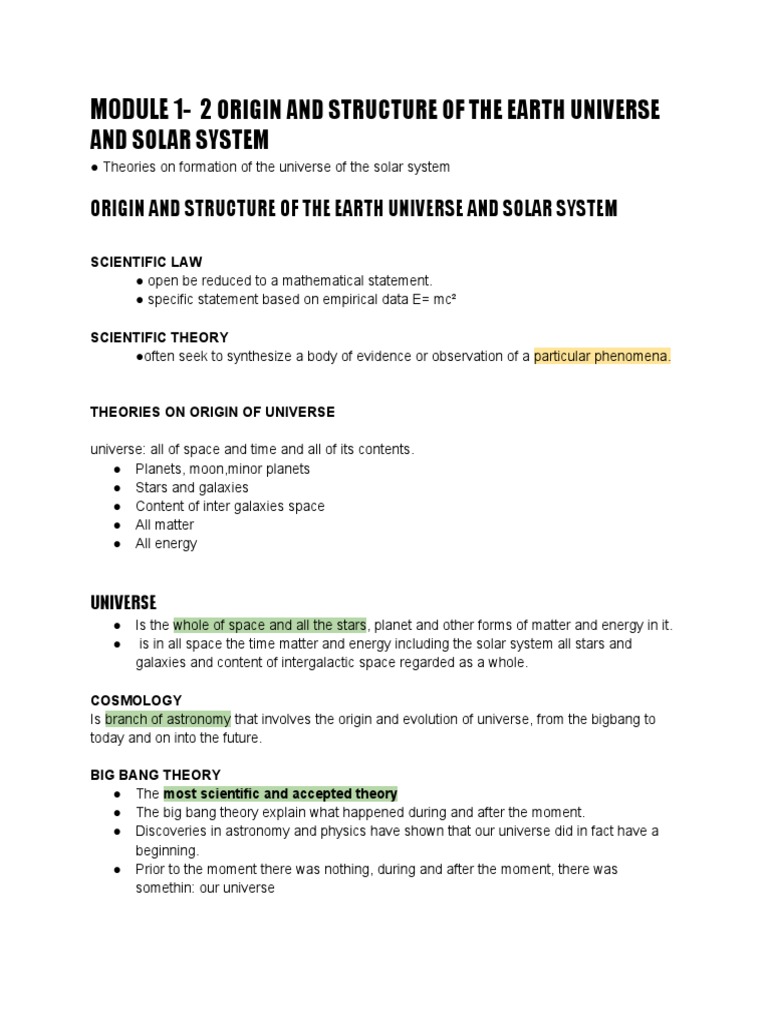 Origin and Structure of the Earth, Universe and Solar System | PDF ...