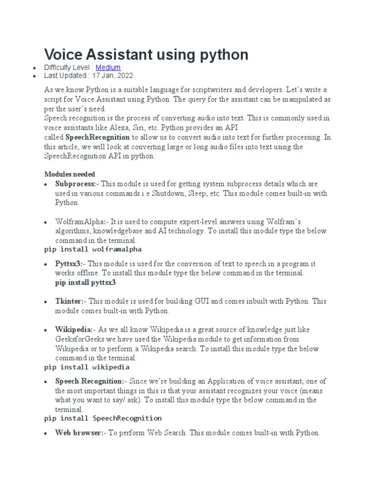 Voice Assistant Using Python | PDF