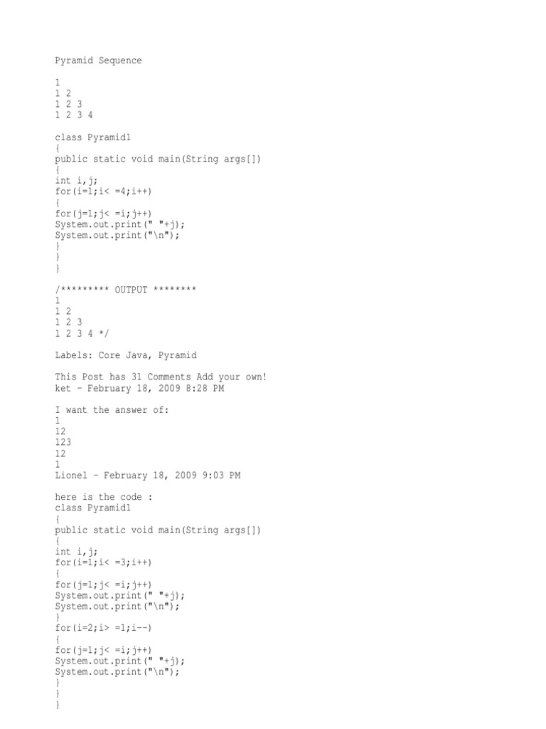 Pyramid of Repeating Numbers: Java Code to Print a Pyramid Structure ...