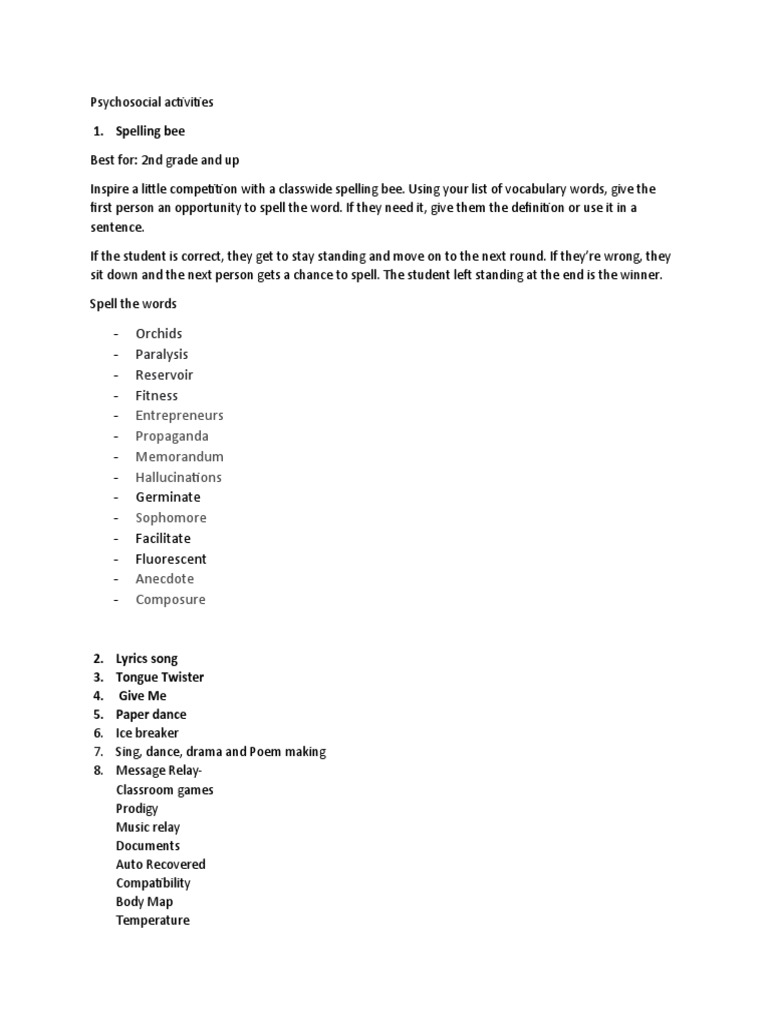 Psychosocial Activities | PDF