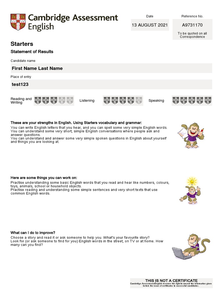 Cambridge Starters Results Overview | PDF | English Language | Applied ...