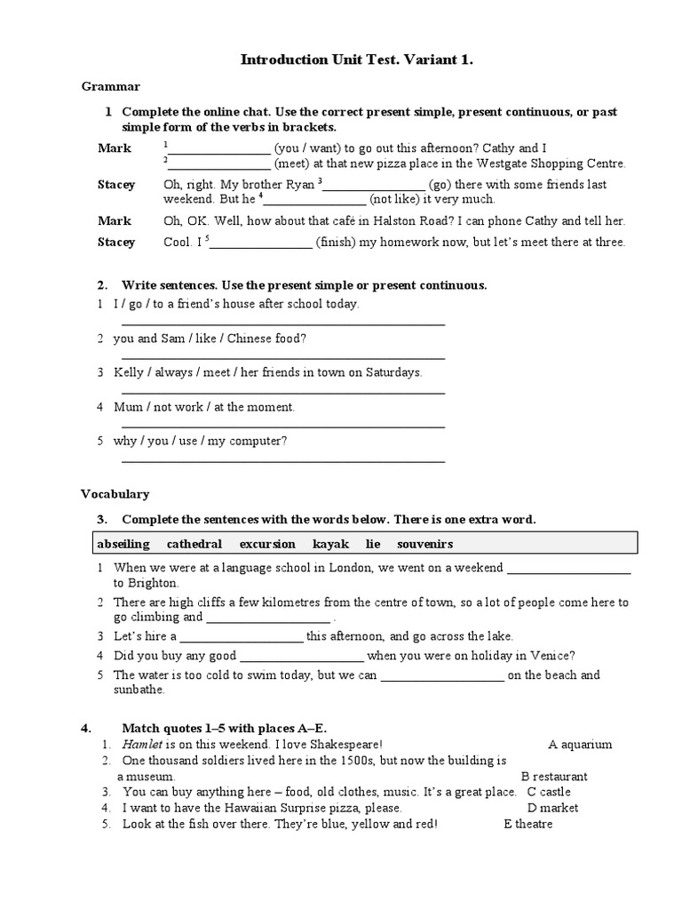 Unit Test: Grammar and Vocabulary | PDF | Linguistics