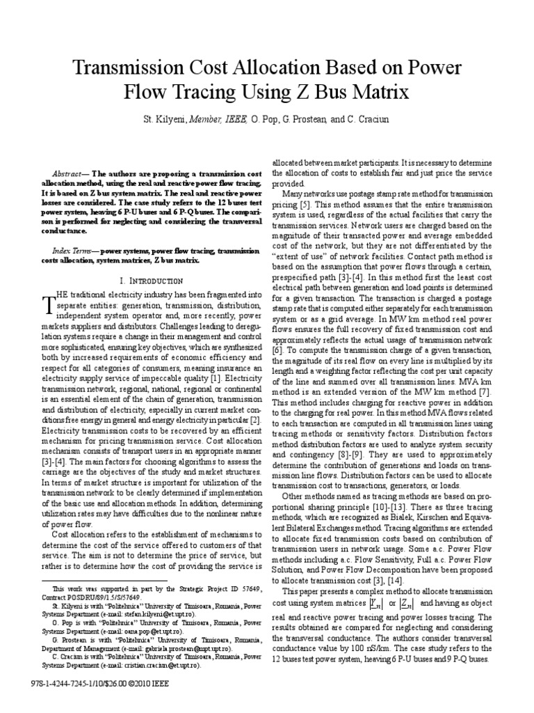 Transmission Cost Allocation Based On Power PDF