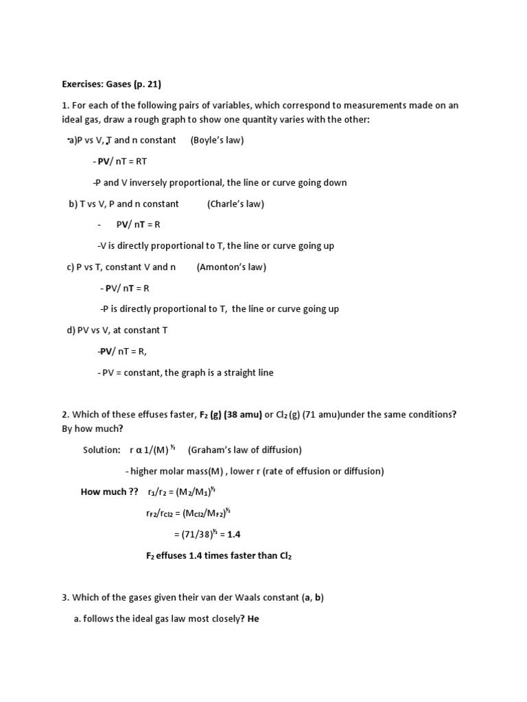Exercises For Gases Review PDF