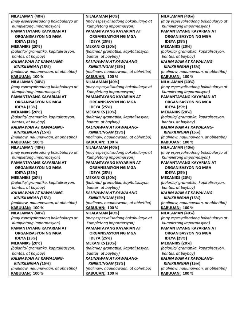 Liham Aplikasyon Rubric | PDF