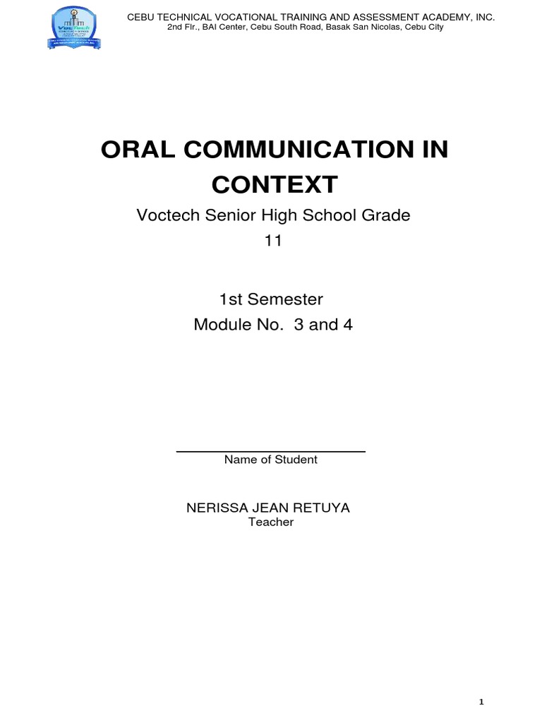 Oral Communication Module 3 And 4 Pdf Communication Mental Disorder