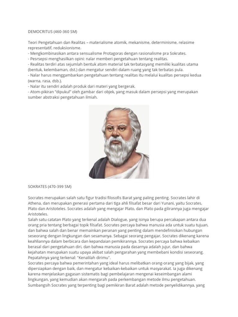 Filsafat Socrates, Plato, dan Democritus | PDF