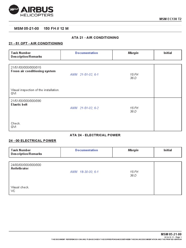 Ec130-T2-05-21-00 12M-150H Inspection | Download Free PDF | Motor ...
