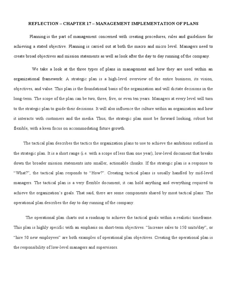 Chapter 17 - Management Implementation of Plans | PDF
