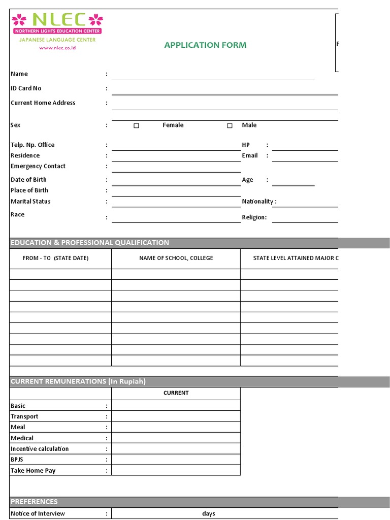 Standard Application FormNLEC PDF Employment Salary