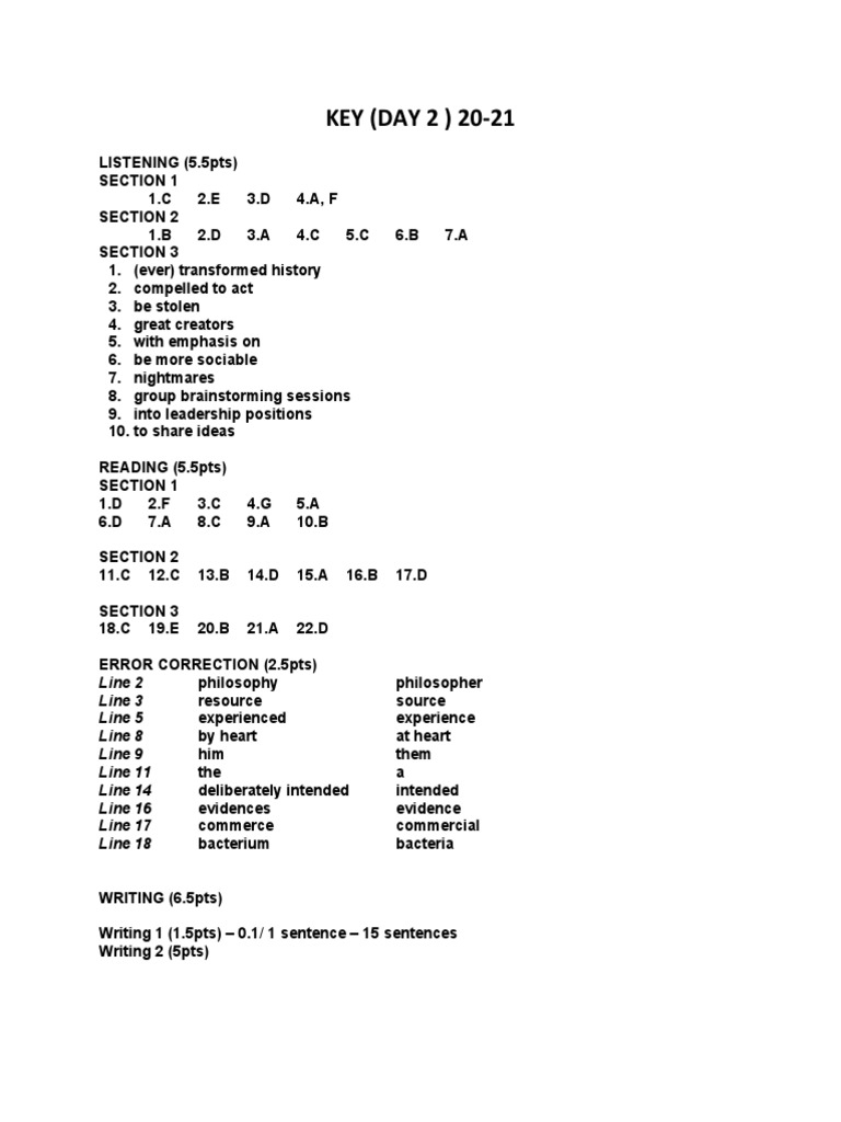 Key To Day 2 | PDF
