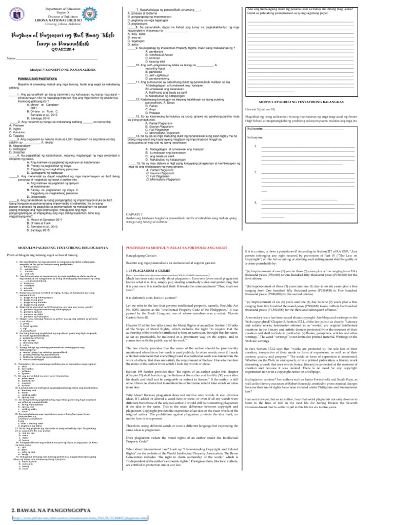 Activity Sheet Pagbasa at Pagsusuri Q4 All in | PDF | Plagiarism ...