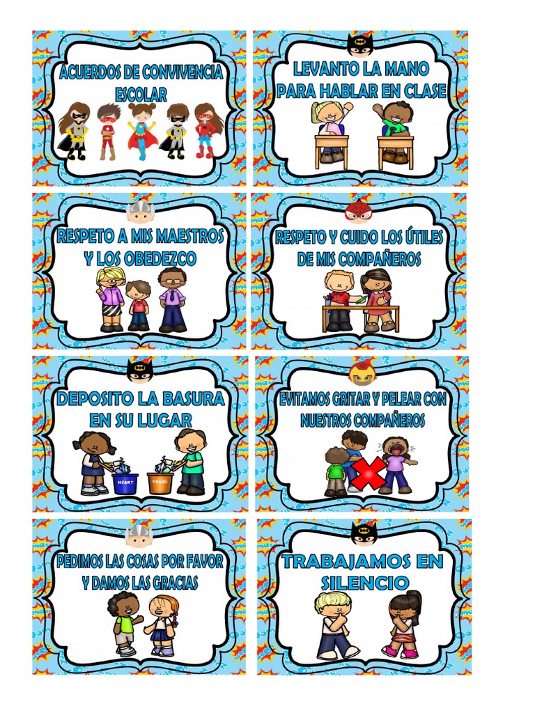 Acuerdos de convivencia escolar (tarjetas) | PDF