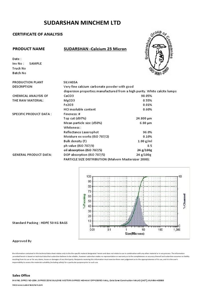 Calcium Carbonate Certificate of Analysis | PDF | Chemistry | Materials