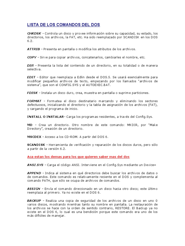 Lista de Los Comandos Del DOS | PDF | Dos | Archivo de computadora