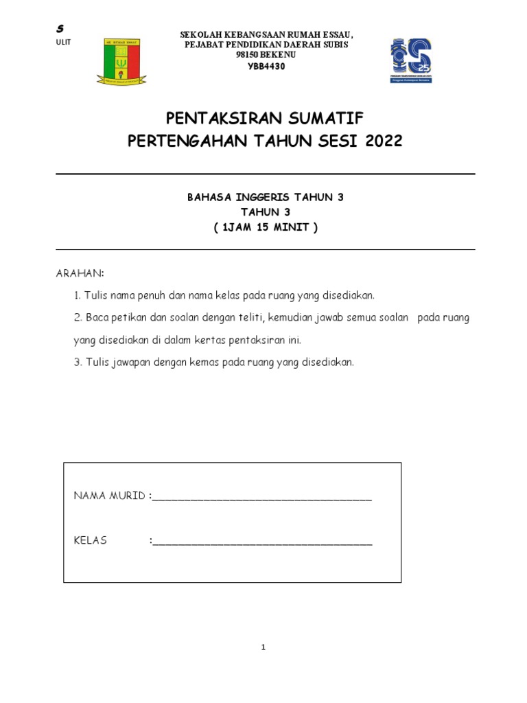 Ujian English Tahun 3 Pdf Foods