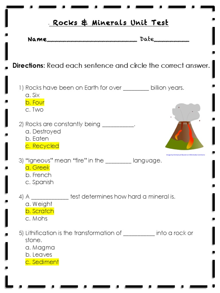 Rocks Minerals Unit Test Answer Key Pdf Rock Geology