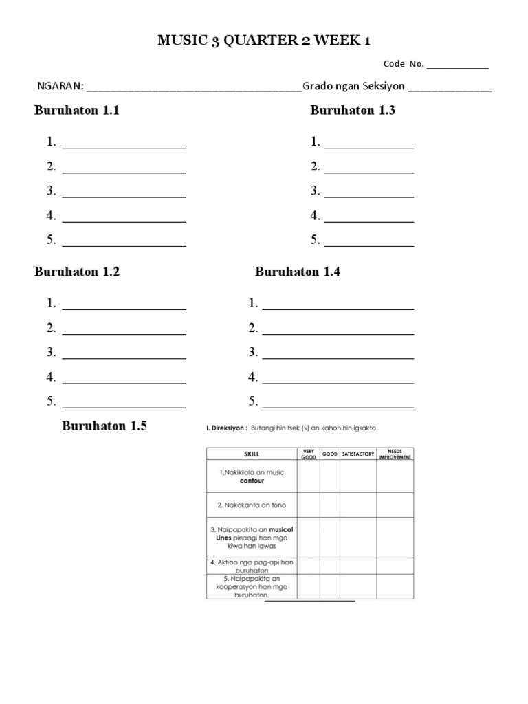 Answer Sheet Music 3 Week 1 2nd Quarter | PDF | Technology & Engineering
