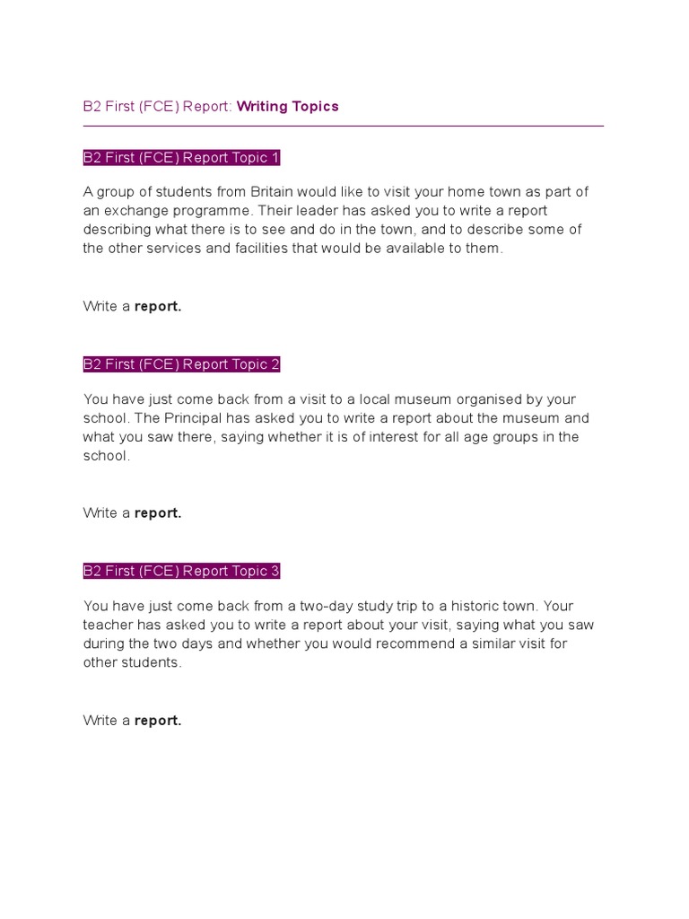 B2 FCE Report Writing Topics Guide | PDF