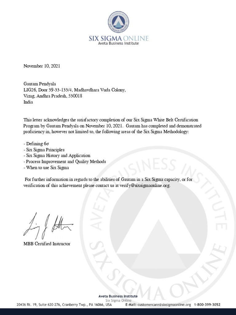Six Sigma White Belt Certification Achieved | PDF