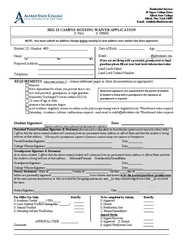 Housing Waiver Form PDF Notary Public Course Credit