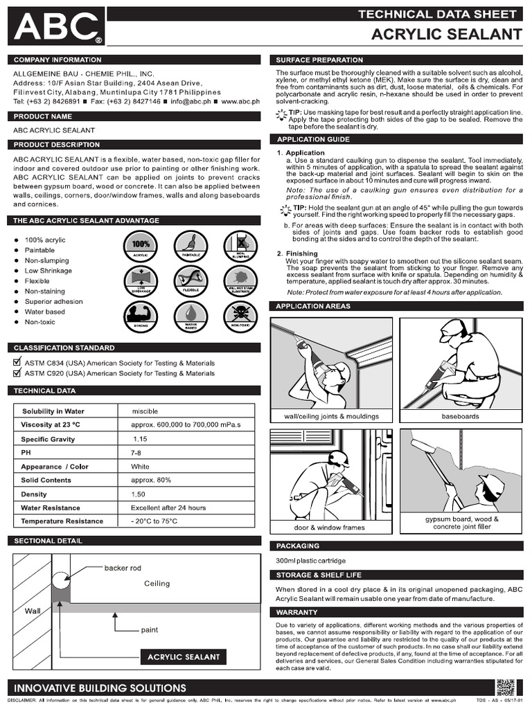 ABC Acrylic Sealant Technical Leaflet | PDF