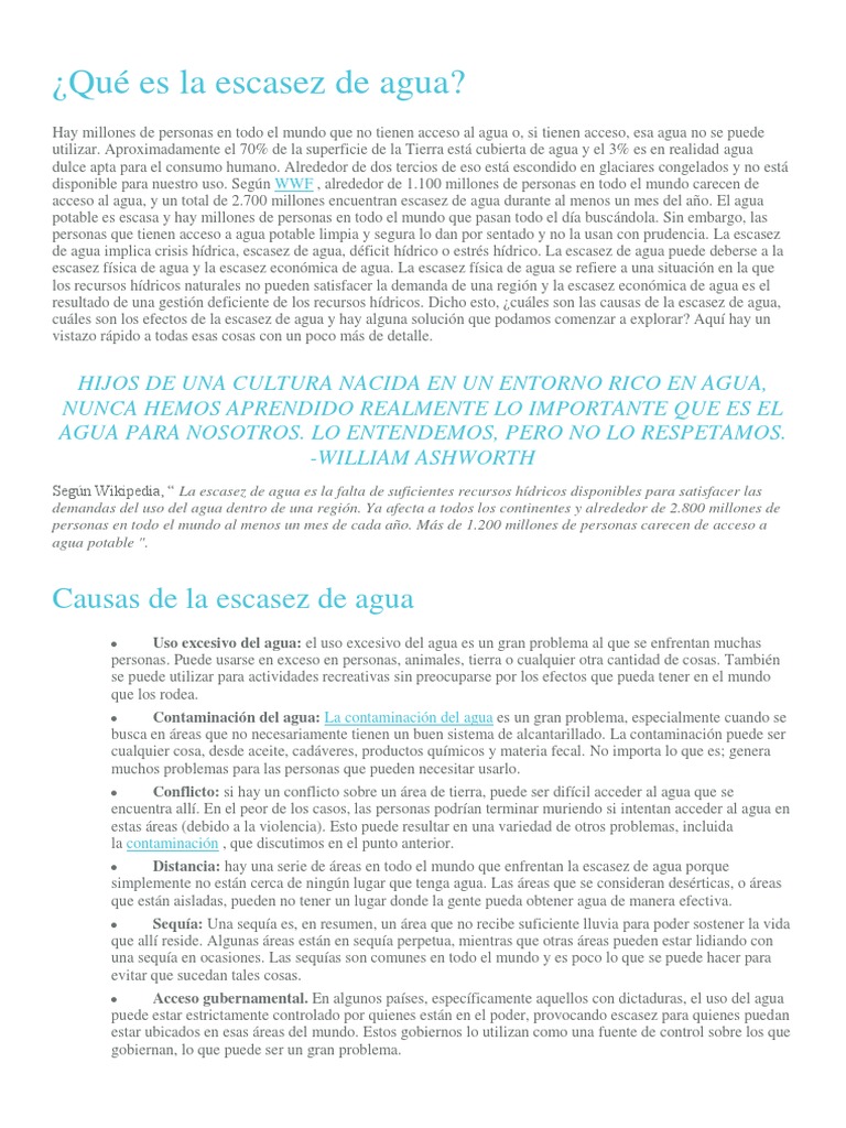 Definición y causas de escasez de agua | PDF | Escasez de agua | Agua