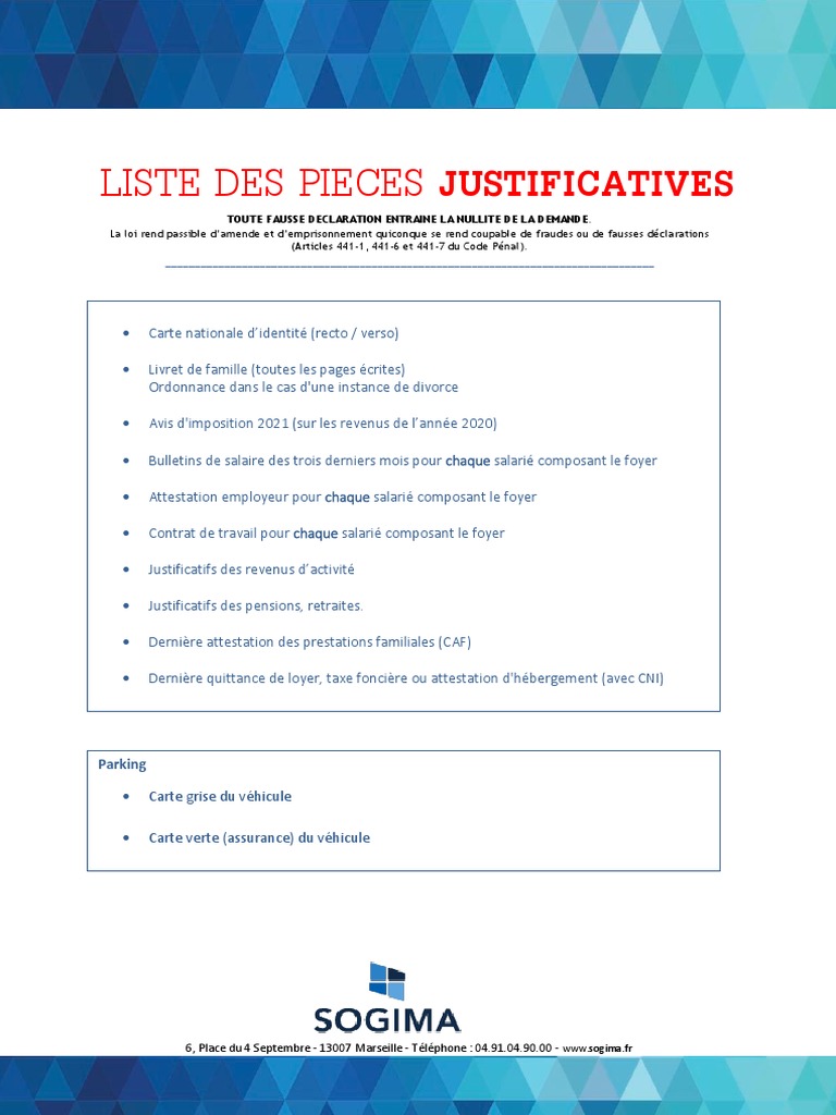 Liste Des Pieces Justificatives  PDF