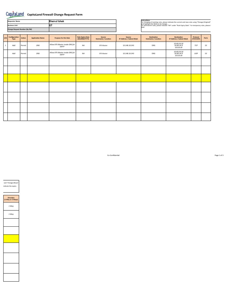 CapitaLand Firewall Change Request Form | PDF