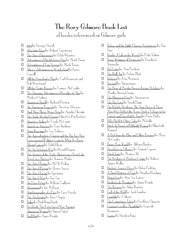 Rory Gilmore Book List PDF | PDF