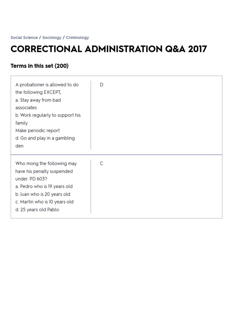 CORRECTIONAL ADMINISTRATION Q&A 2017 Flashcards Quizlet PDF