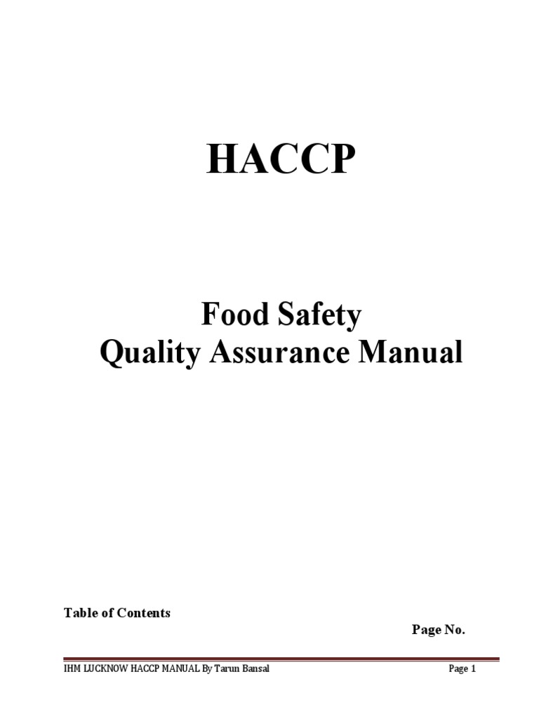 HACCP Manual PDF Foods Foodborne Illness