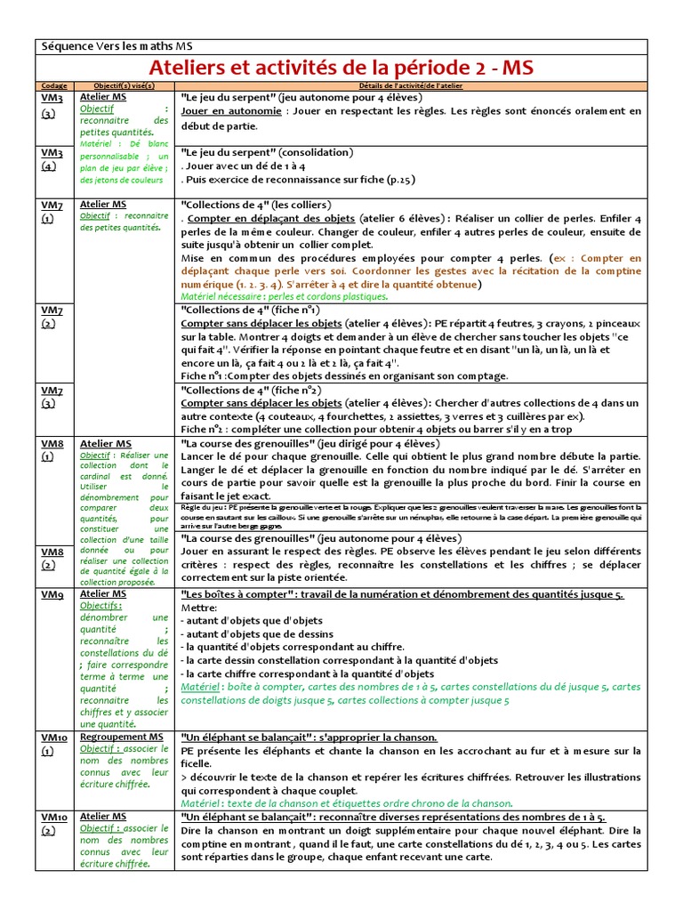 Activités Maths MS Période 2 | PDF