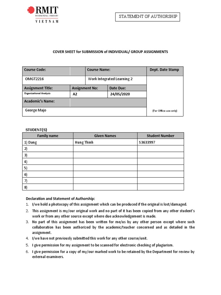 Assessment task a2 overall reflection report dang hung thinh
