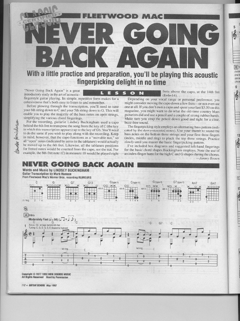 Never Going Back Again Guitar World PDF