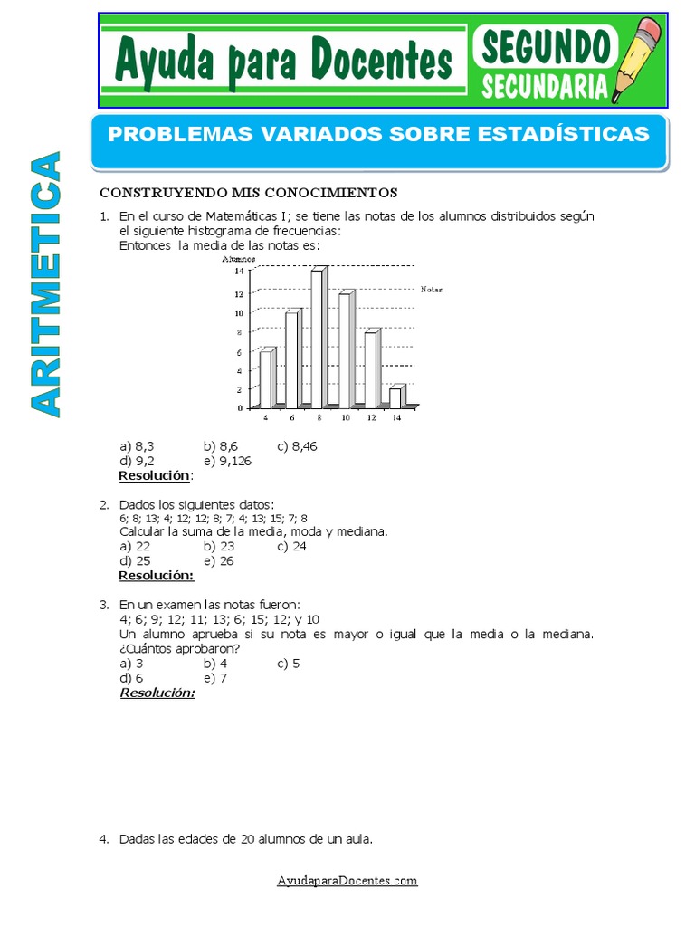 Problemas Variados Sobre Estadistica para Segundo de Secundaria ...