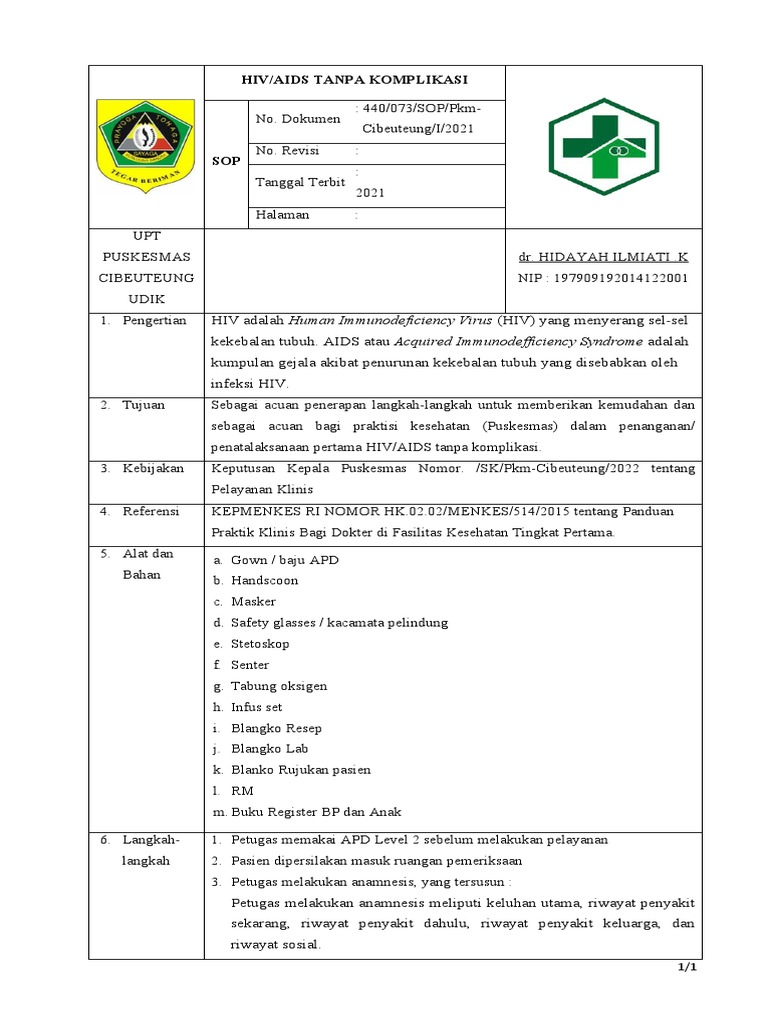 Sop Hiv Aids Tanpa Komplikasi | PDF