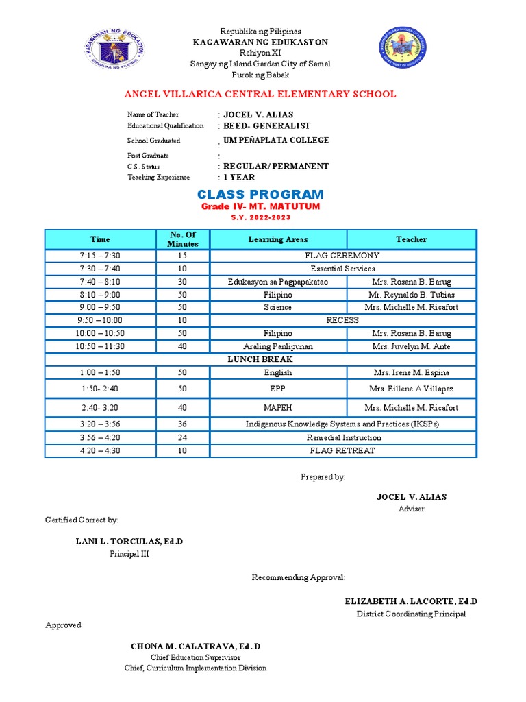 Class program 2022 2023 edit pdf